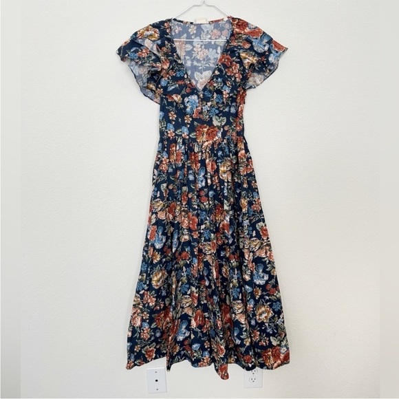 Doen Pecos Indigo Iris Floral Midi Dress Liberty Fabric - Picture 4 of 9
